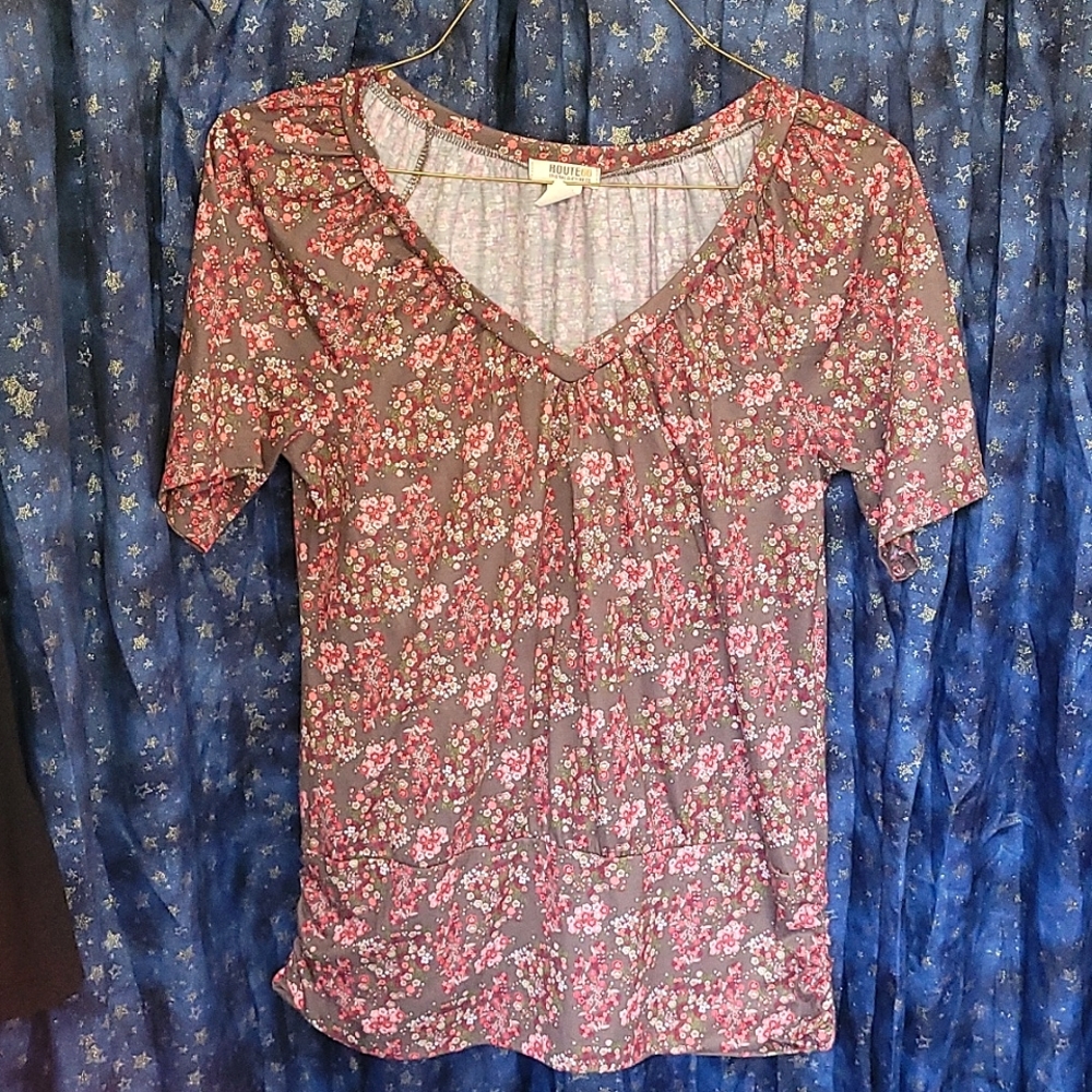 Route 66 Floral Blouse - Pink and Gray